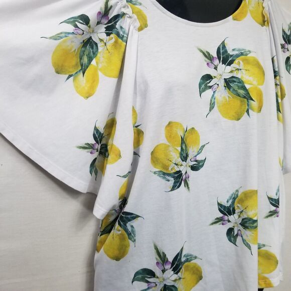 Astrologie Botanical Lemon Print Top Flutter Short Sleeve Women's Size Large - Picture 4 of 14